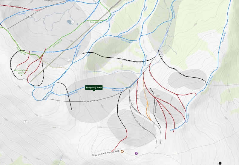 Bowls and Glades on winter map