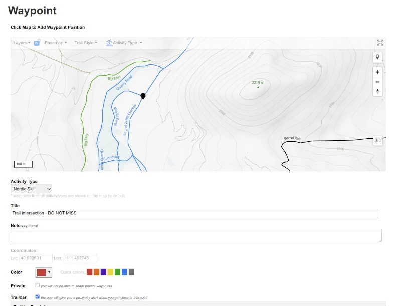 Set up Traildar Waypoint