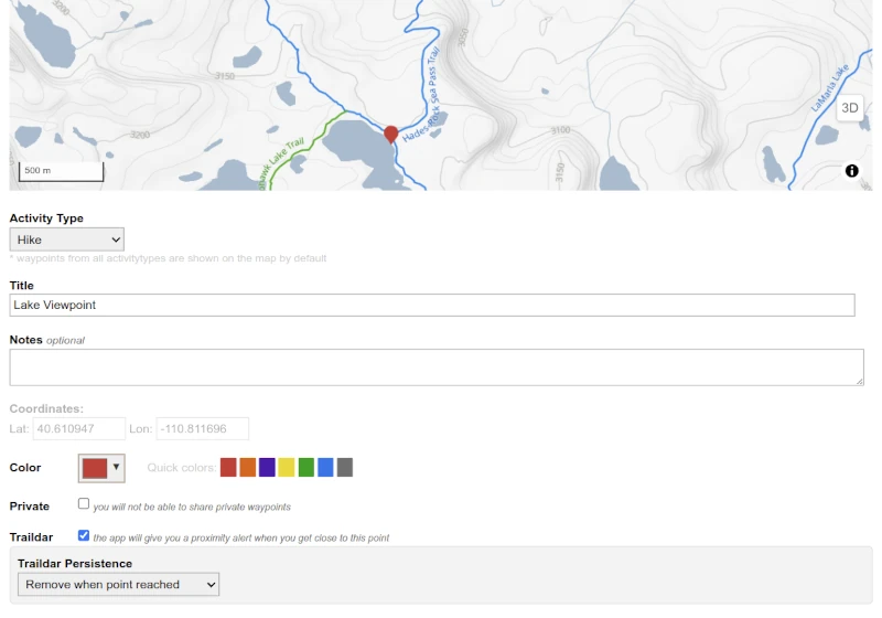 Set up Traildar Waypoint